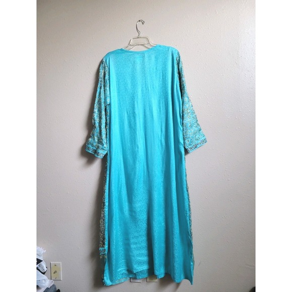 Pakistani Indian Shalwar Kameez Embroidered Teal & Gold Sz S - Picture 2 of 15